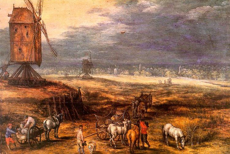 Jan Brueghel Landscape with Windmills oil painting image